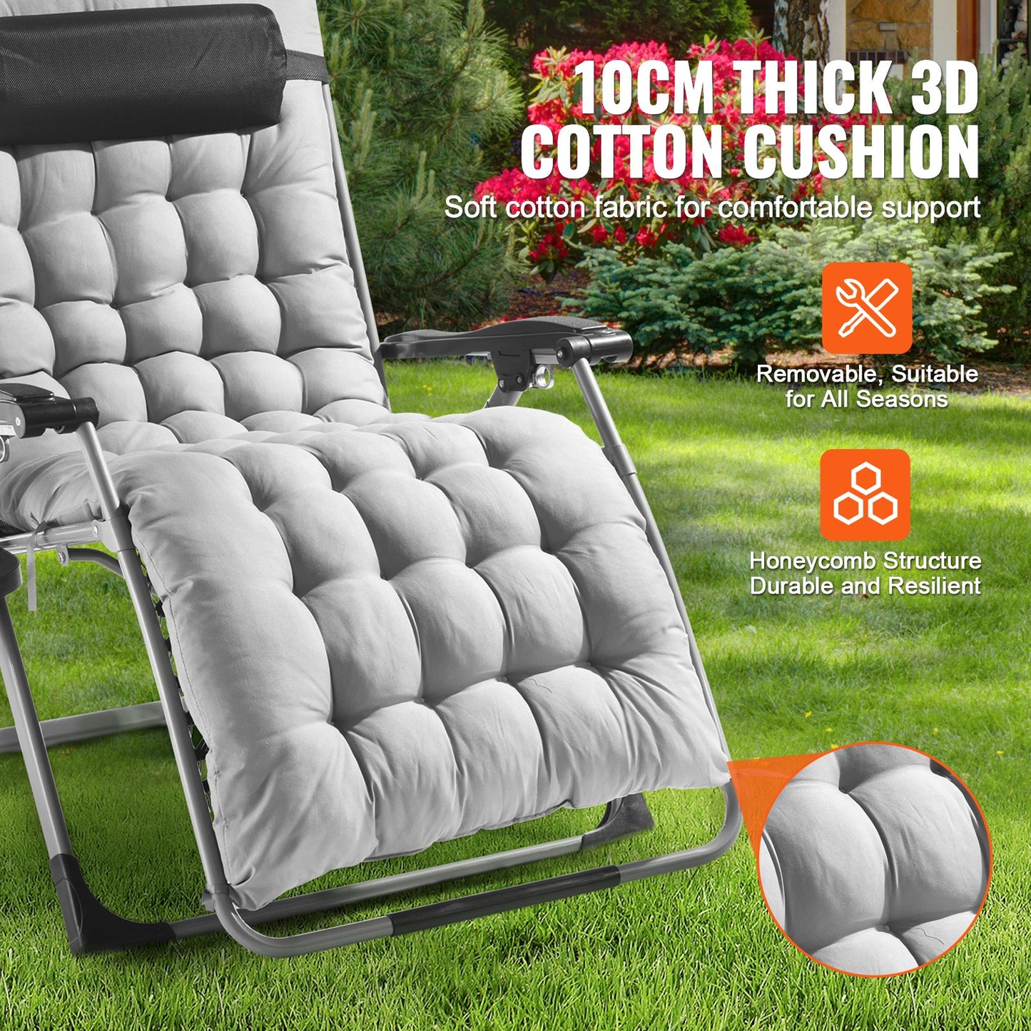 Heavy-Duty 33" Zero Gravity Lounge Chair with Cushioned Support - Indoor & Outdoor Grey