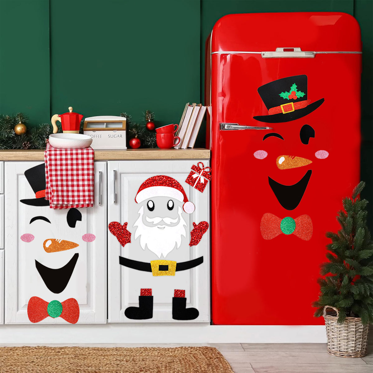 Christmas Felt Door Stickers - Snowman & Santa Claus, 2PCS