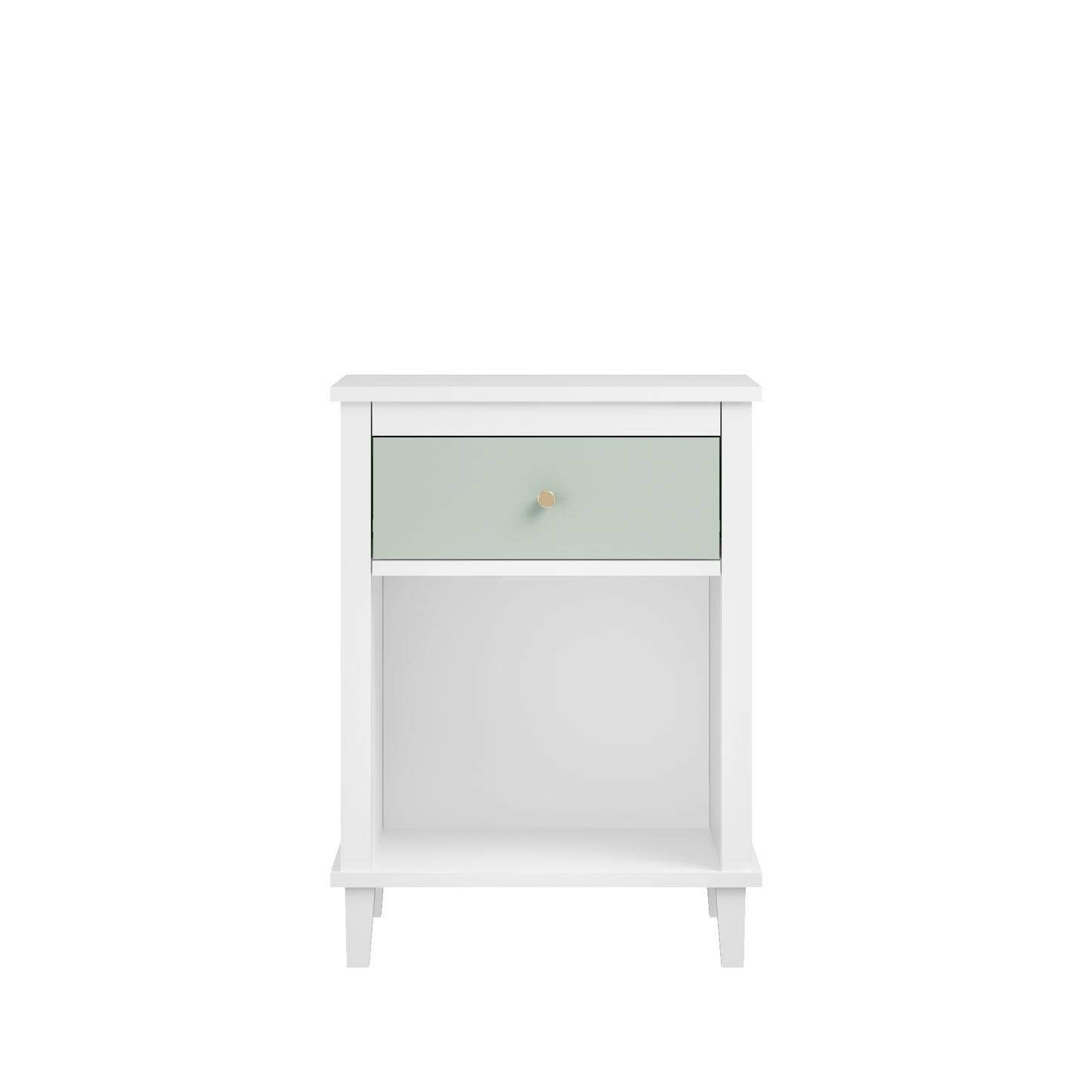 Wooden Nightstand with Drawer and Shelf - White & Green