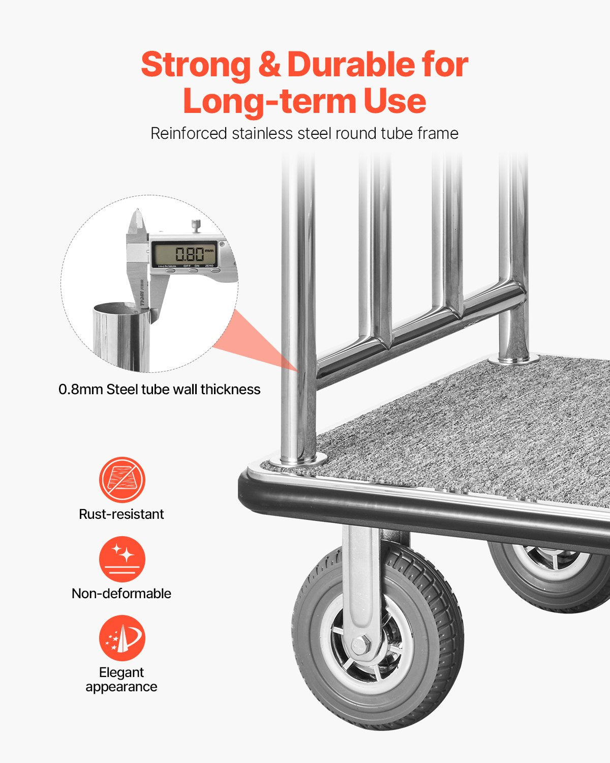 Heavy-Duty Hotel Luggage Cart 1200 LBS Capacity Stainless Steel