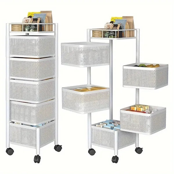 Rotating Kitchen Storage Shelf 5 Tier, Metal Fruit Vegetable Basket