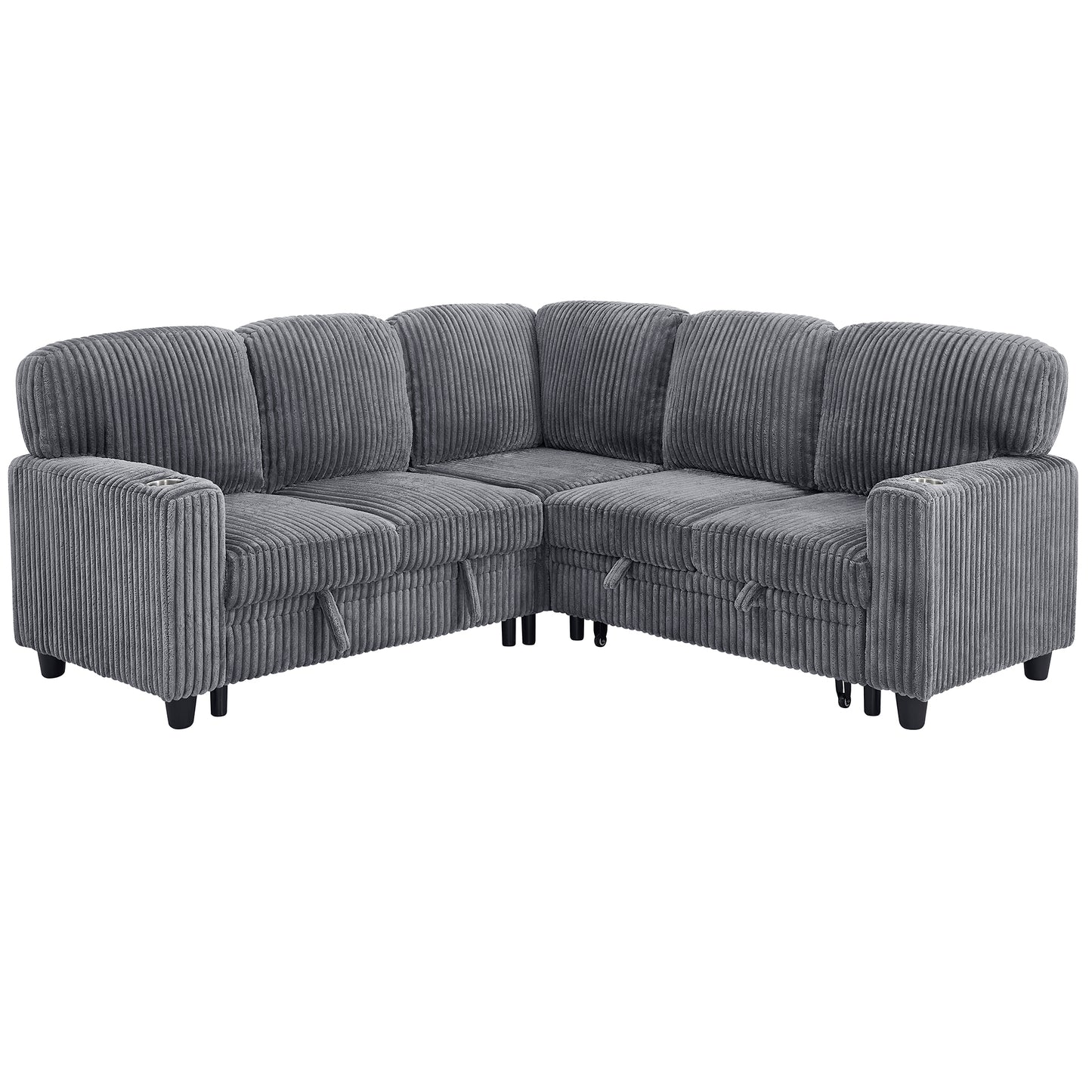 L-Shaped Sectional Sofa Bed with Storage & USB Charging - Grey