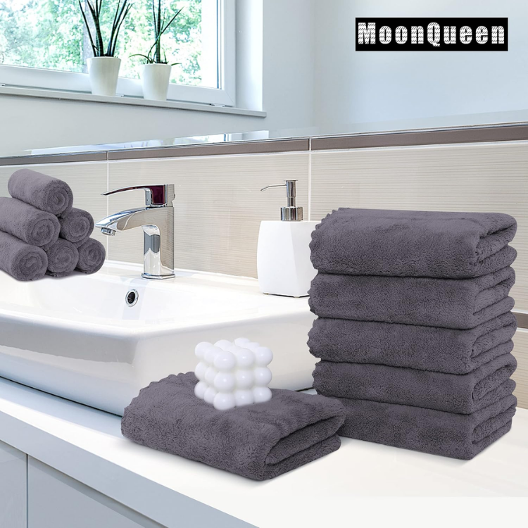 Premium Microfiber Hand Towels Set - Quick Dry & Highly Absorbent, 6 Pack, Gray