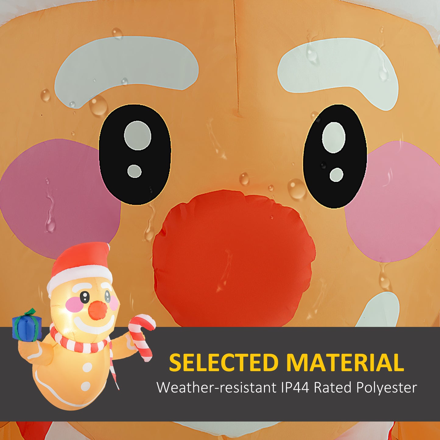 Inflatable Gingerbread Man with Gift Box & Candy Cane - LED Lights