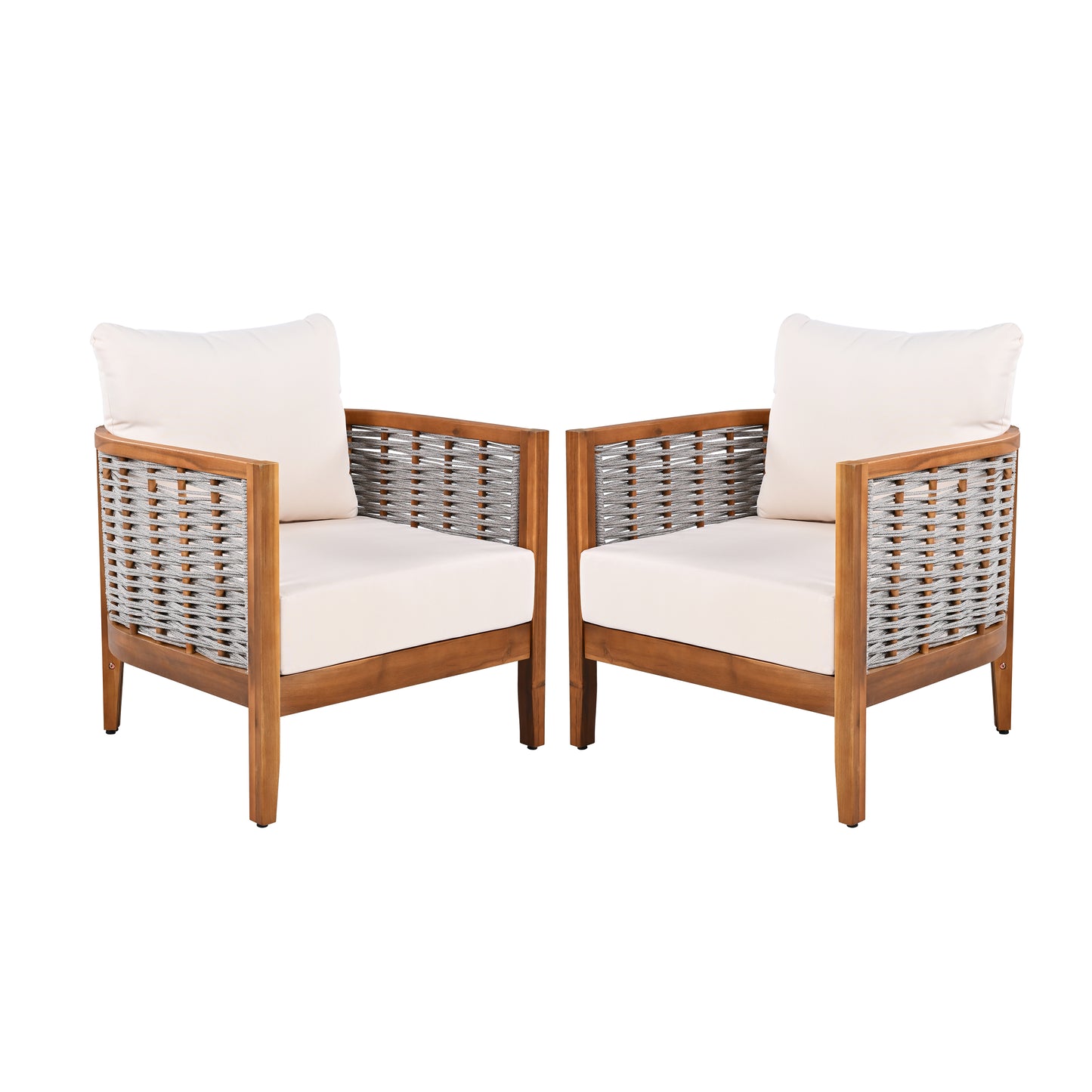 2 Pieces Outdoor Unique Tub Design Armchair With Woven Rope, Patio