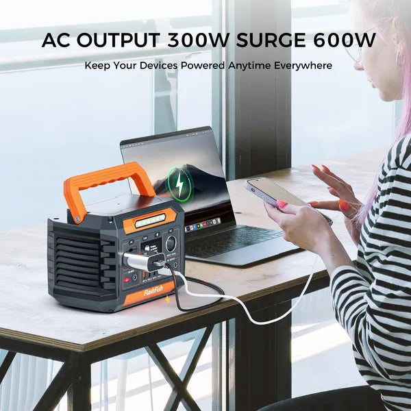 300W Portable Power Station - 62400mAh Solar Generator with AC Outlet