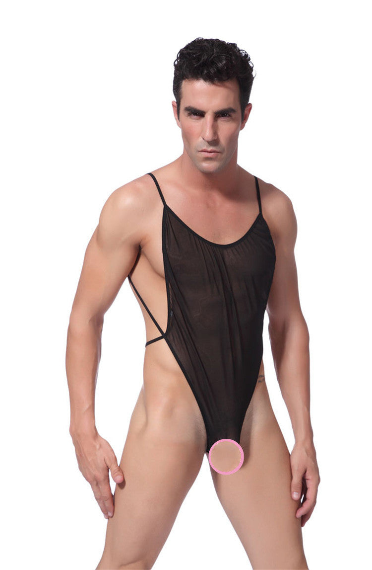 Men's See-Through Bodysuit Underwear - Black One Size Polyester