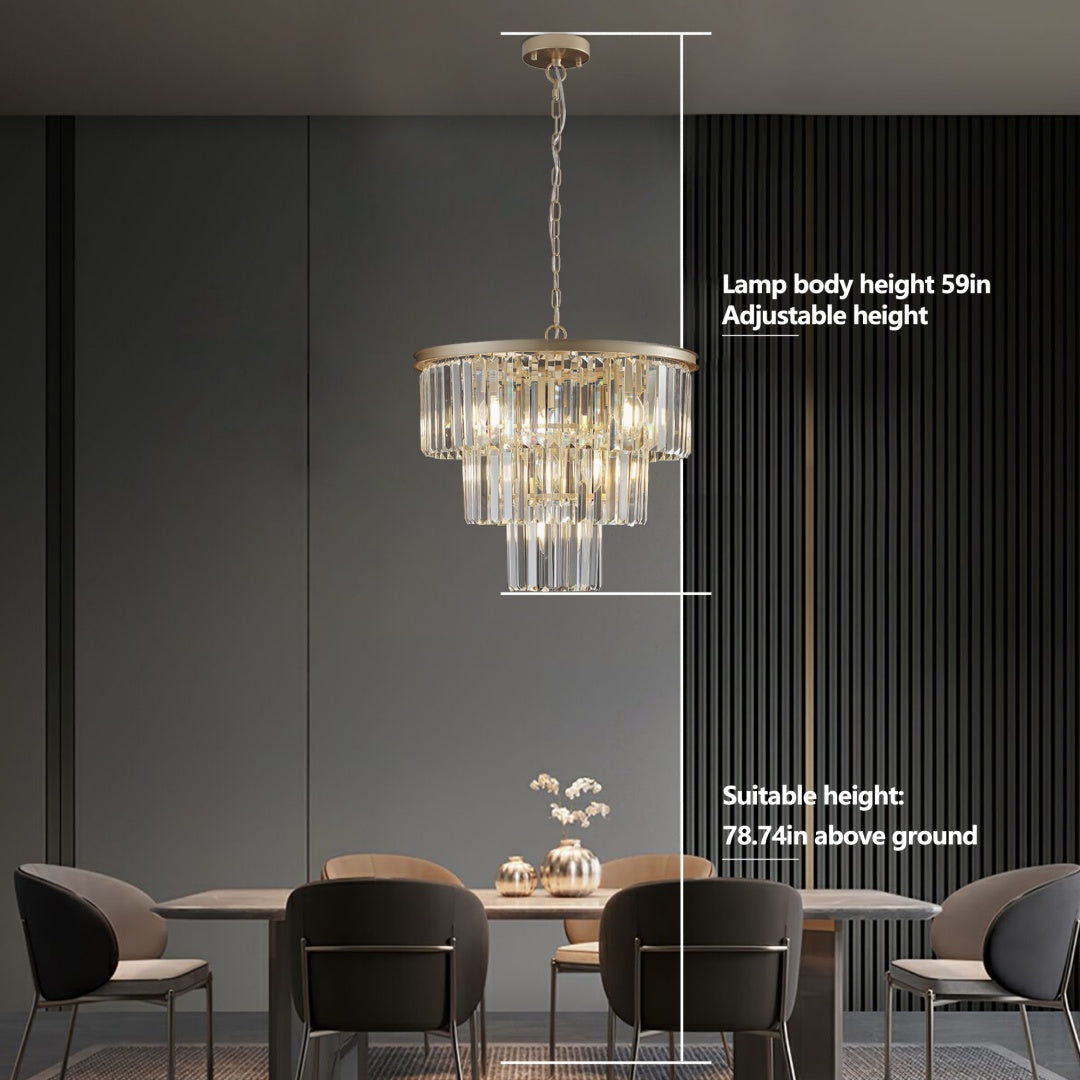 Elegant 3-Tier Crystal Chandelier - Gold Frame Pendant Light
