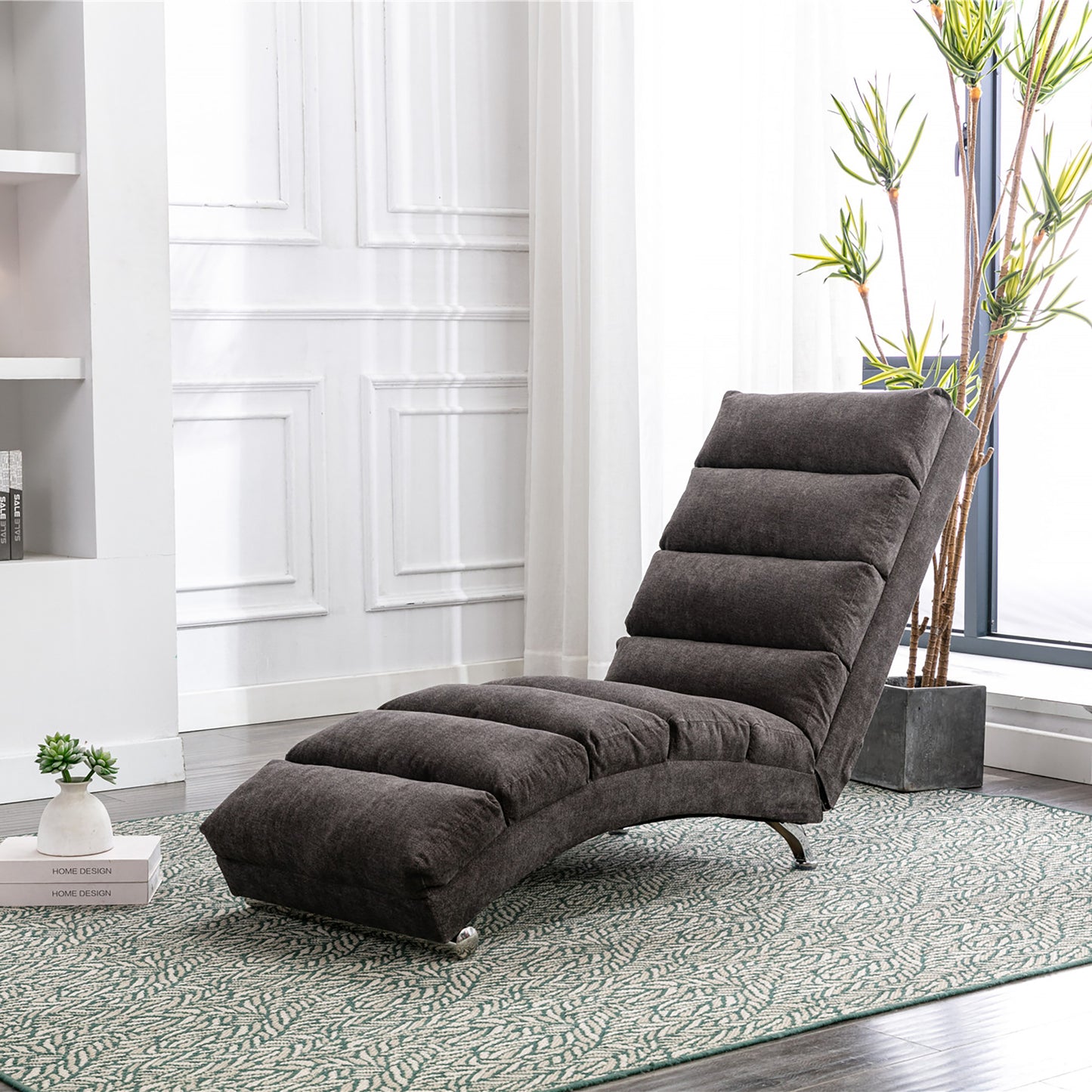 Luxury Upholstered Chaise Lounge Chair with Vibration - Dark Gray