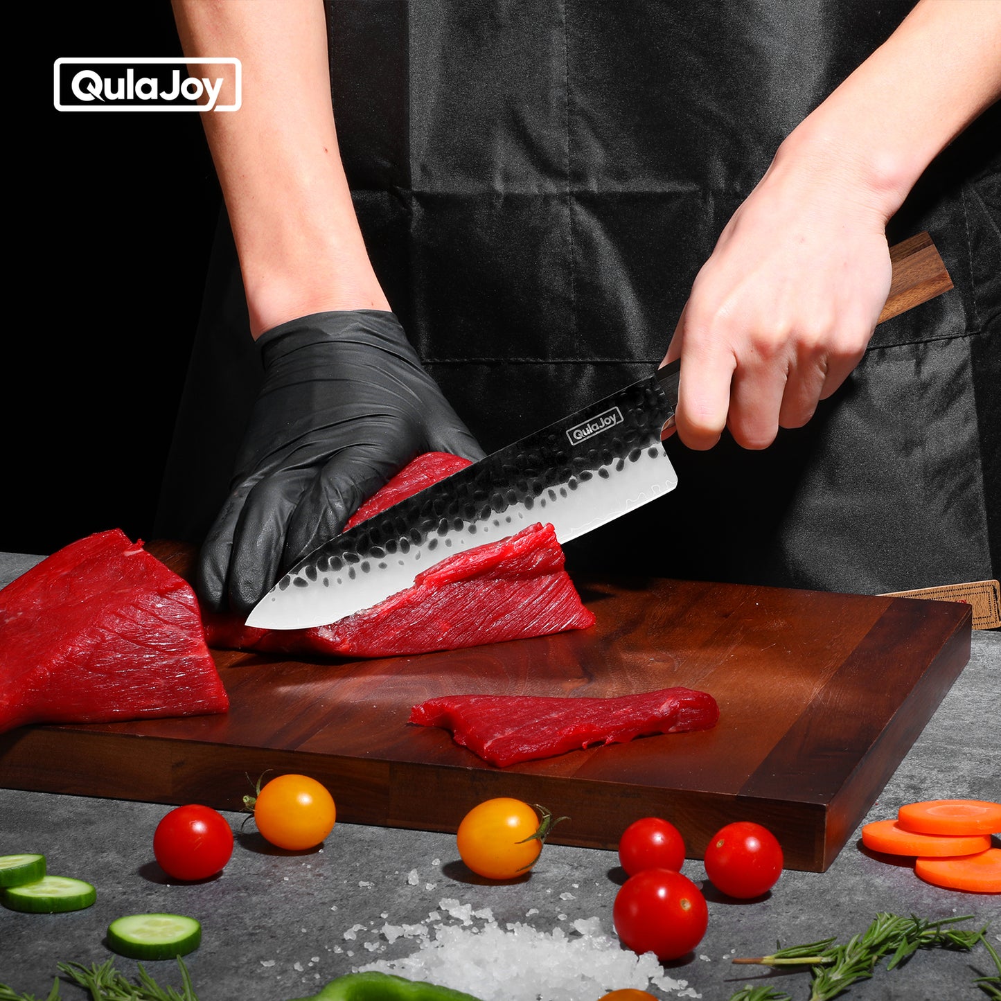 Professional Japanese Santoku Knife - 9Cr18Mov Blade, Rosewood Handle