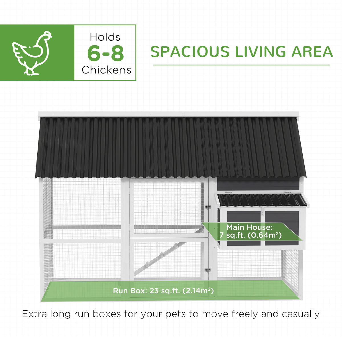Wooden Chicken Coop with Run and Nesting Boxes - Gray, 1170x785x182mm