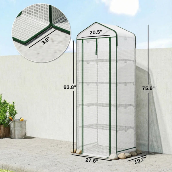 Mini Greenhouse with Double-Layer Roof and 5-Tier Shelf