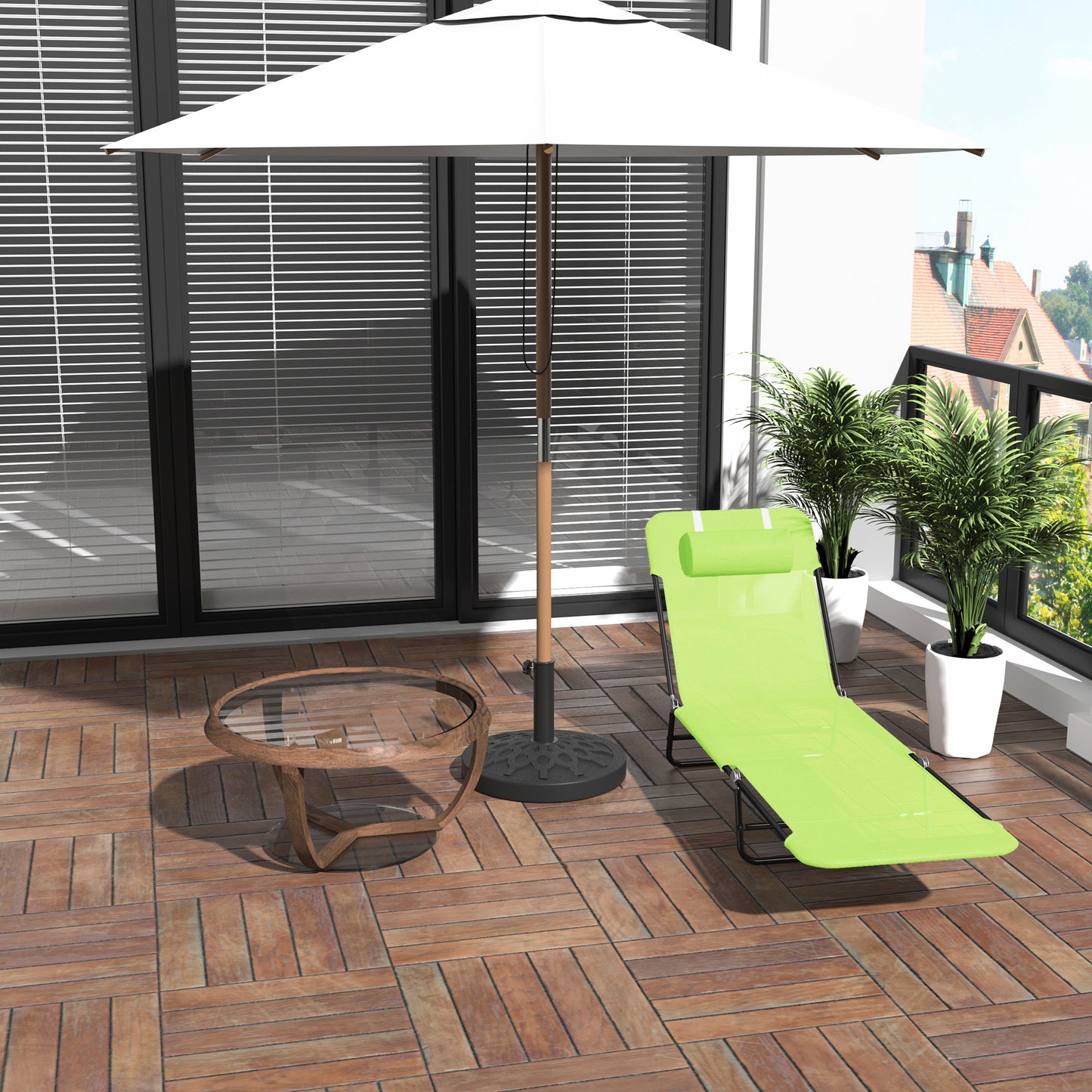 Folding Chaise Lounge Chair with Reclining Back - Green