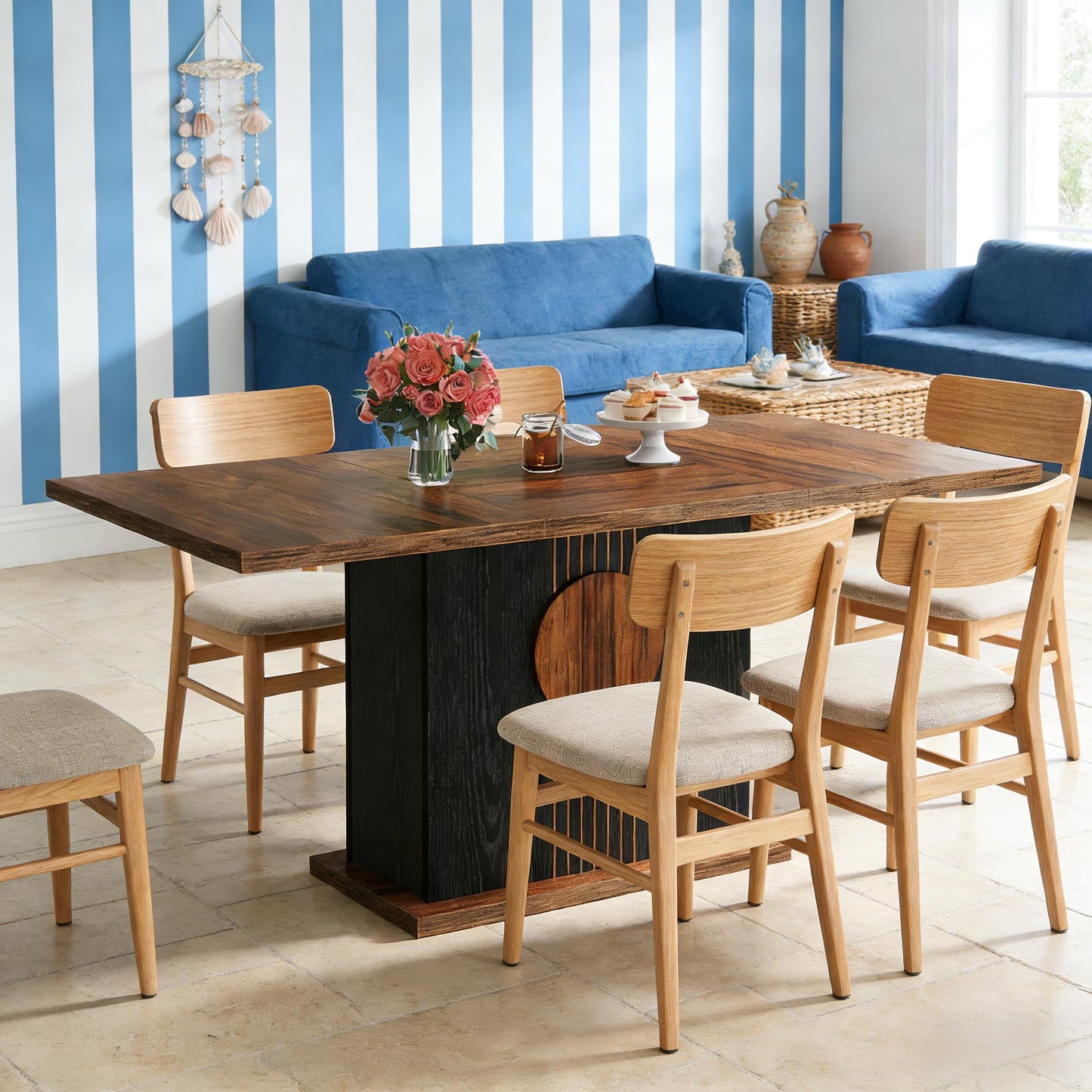 Rectangular Dining Table - Brown Wood Finish, Seats 4-6