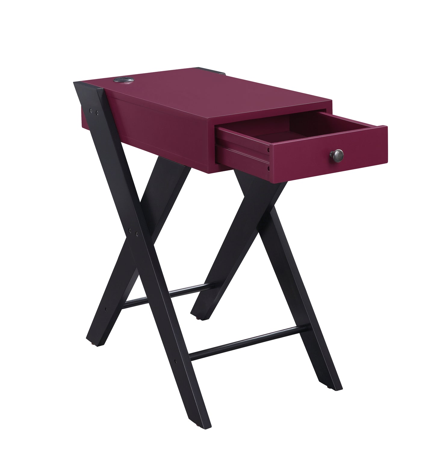 Fierce Accent Table with USB Port - Black & Burgundy