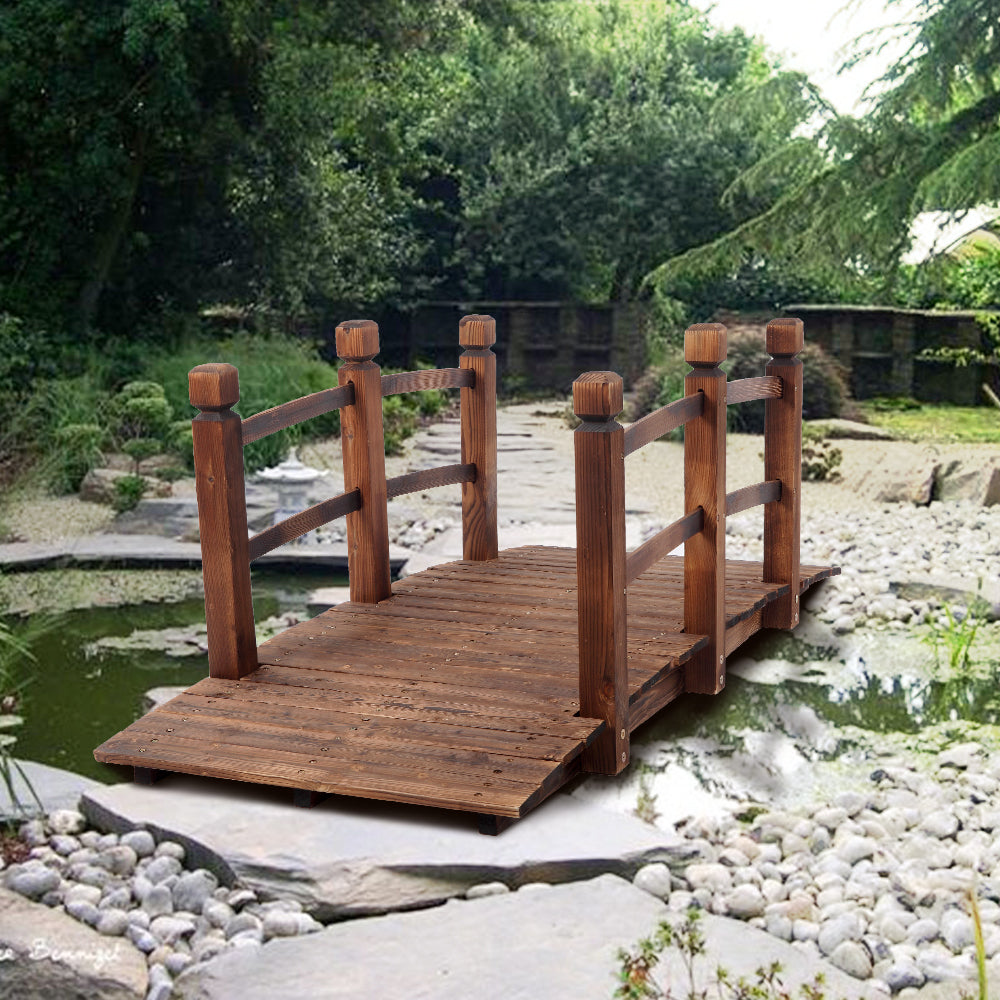 Wooden Garden Bridge Small Outdoor Landscape Bridge Carbonized Finish