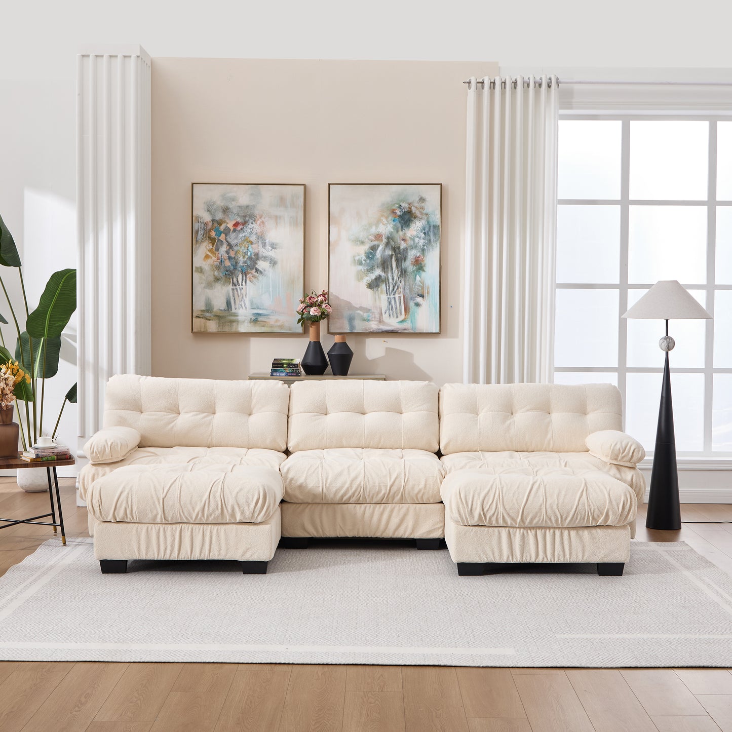 U Shaped Modular Sectional Sofa - Modern Deep Seat Beige Couch