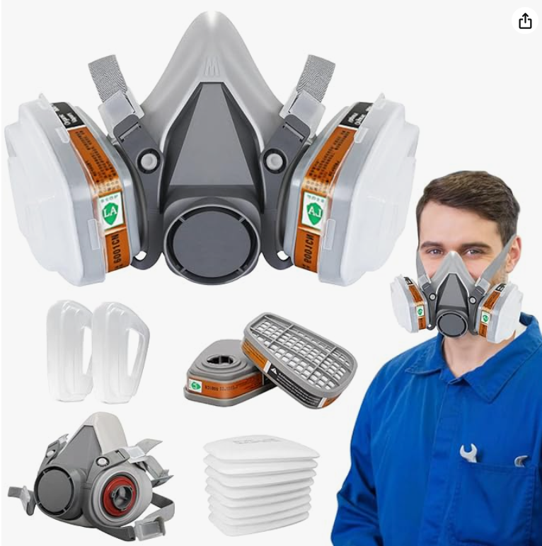 Half Face Respirator Gas Mask for Woodworking & Painting - 15-in-1 Set