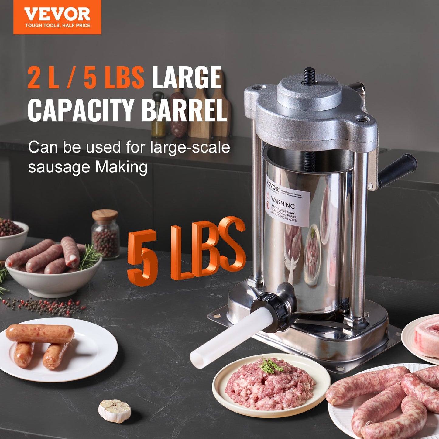 Manual Sausage Stuffer - 2L Vertical Stainless Steel Machine