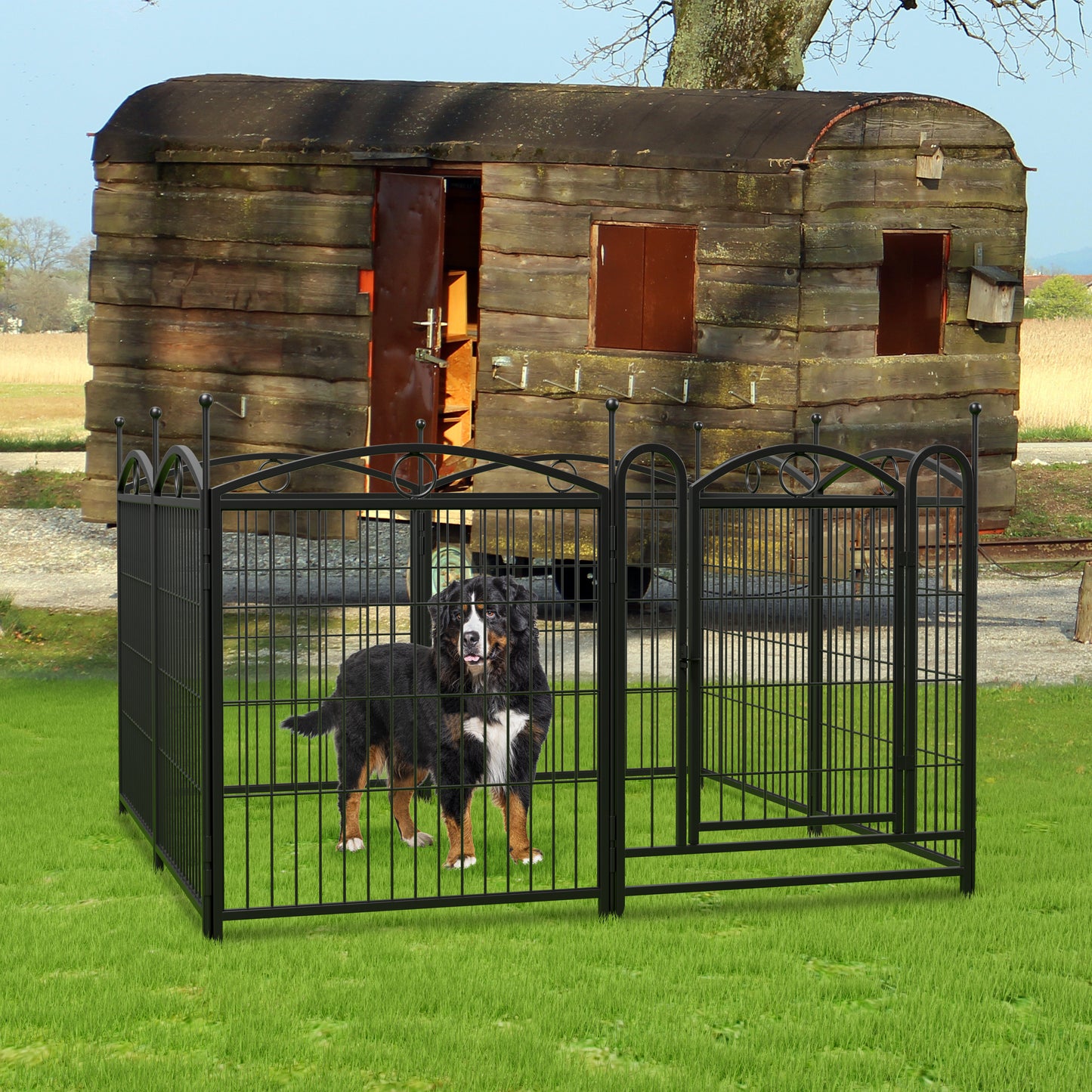 Indoor Outdoor 32 Inch Metal Dog Playpen with Doors - Heavy Duty Pet Fence