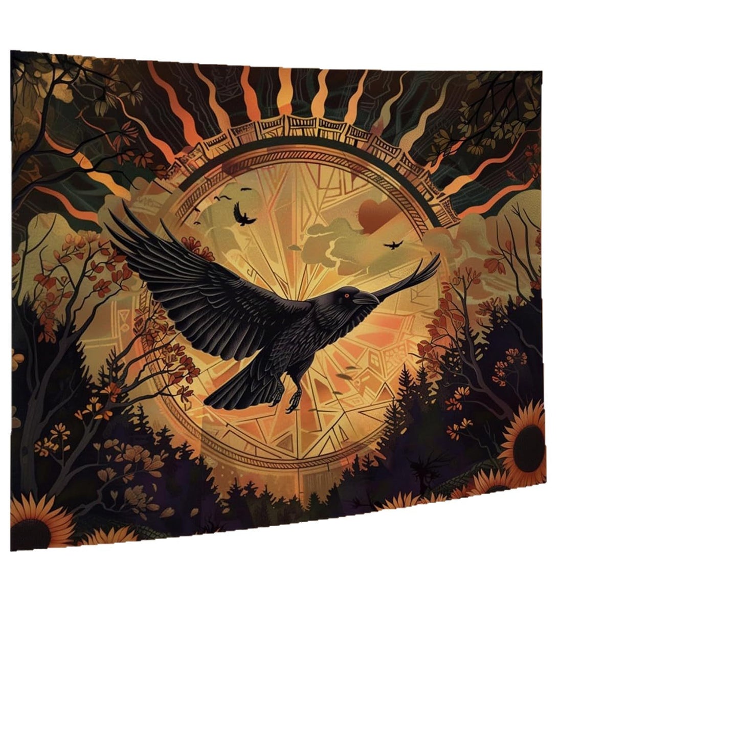 Halloween Raven Sunflower Tapestry - Gothic Wall Decor for Home & Garden