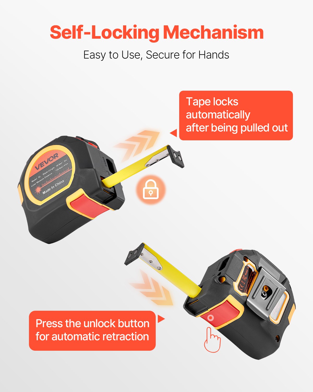 2-in-1 Laser Tape Measure with 135ft Rechargeable & 16ft Magnetic Tape
