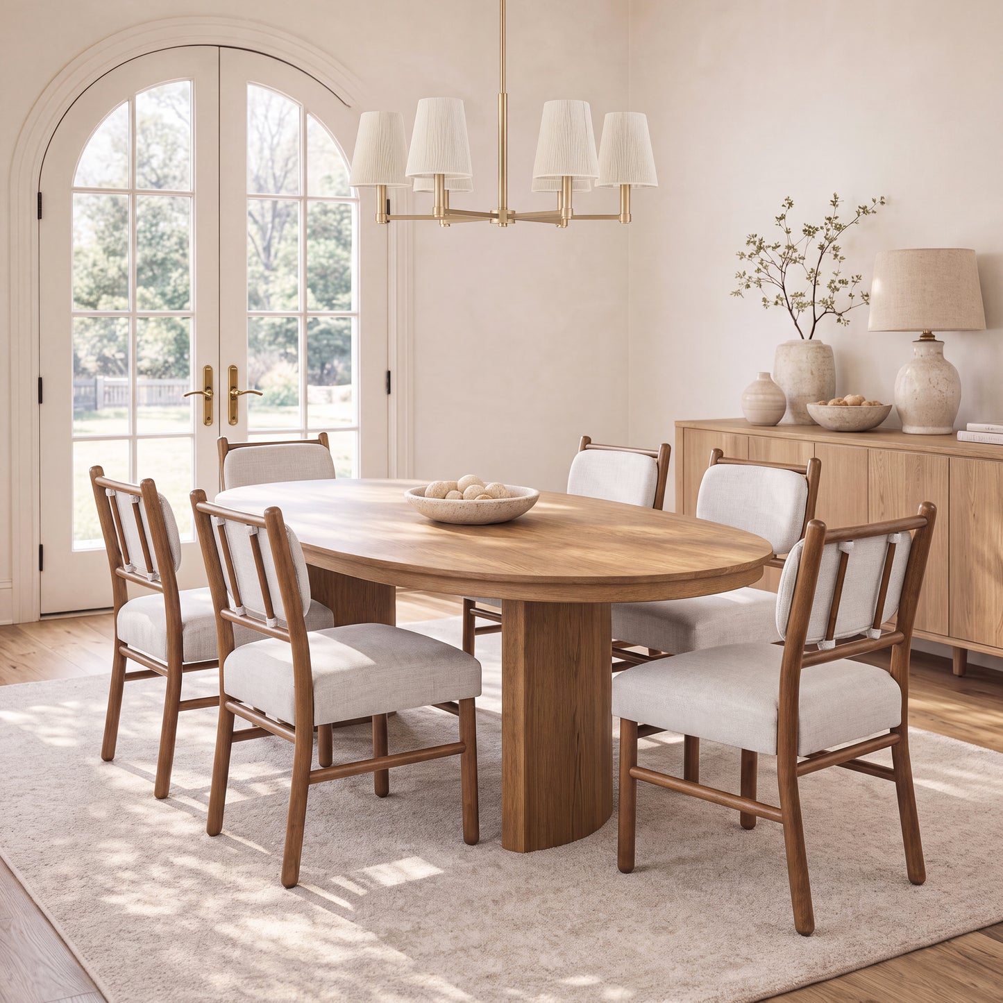 Modern Armless Dining Chairs Set of 2 - Beige Fabric & Dark Walnut