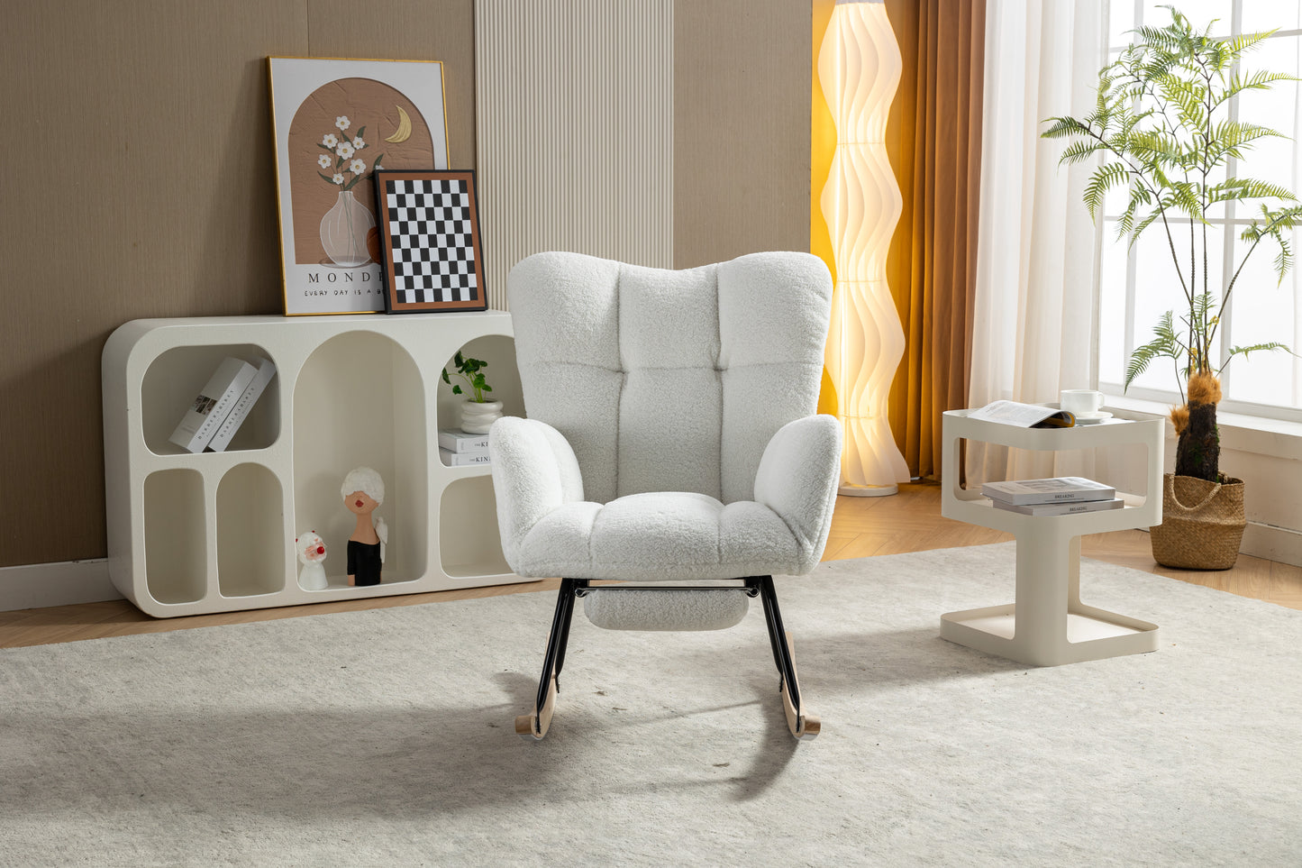 Teddy Fabric Nursery Rocking Chair with Adjustable Footstool - Ivory