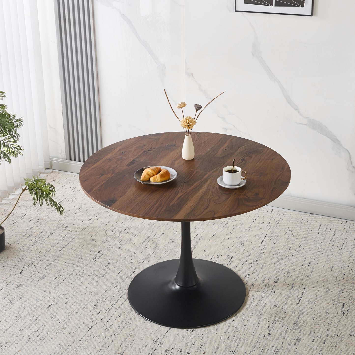 42.1 Walnut Color Top Tulip Table, Mid-century Dining Table For 4-6