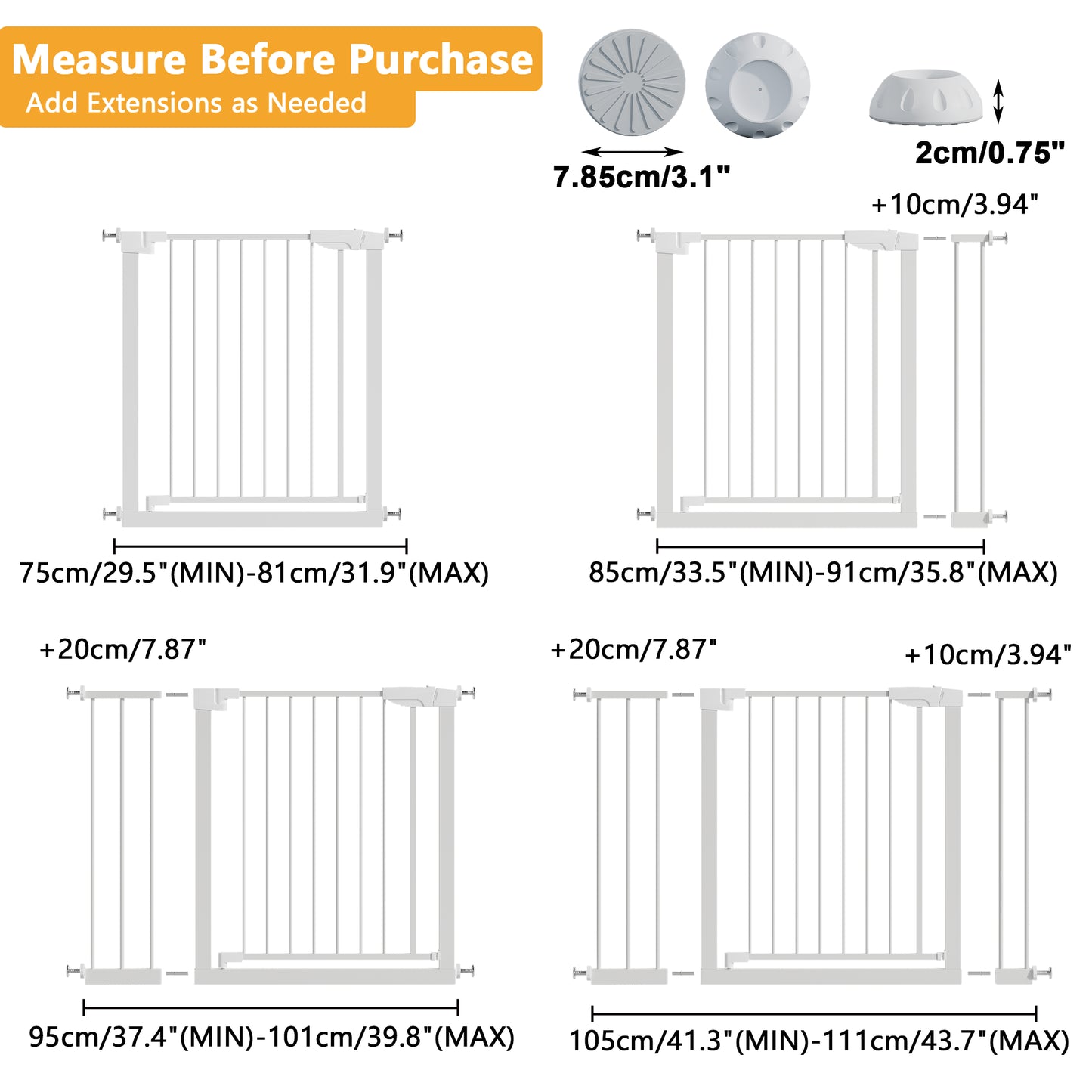 Wide Baby Gate 29.5-45.3" with Walk-Through Design - White