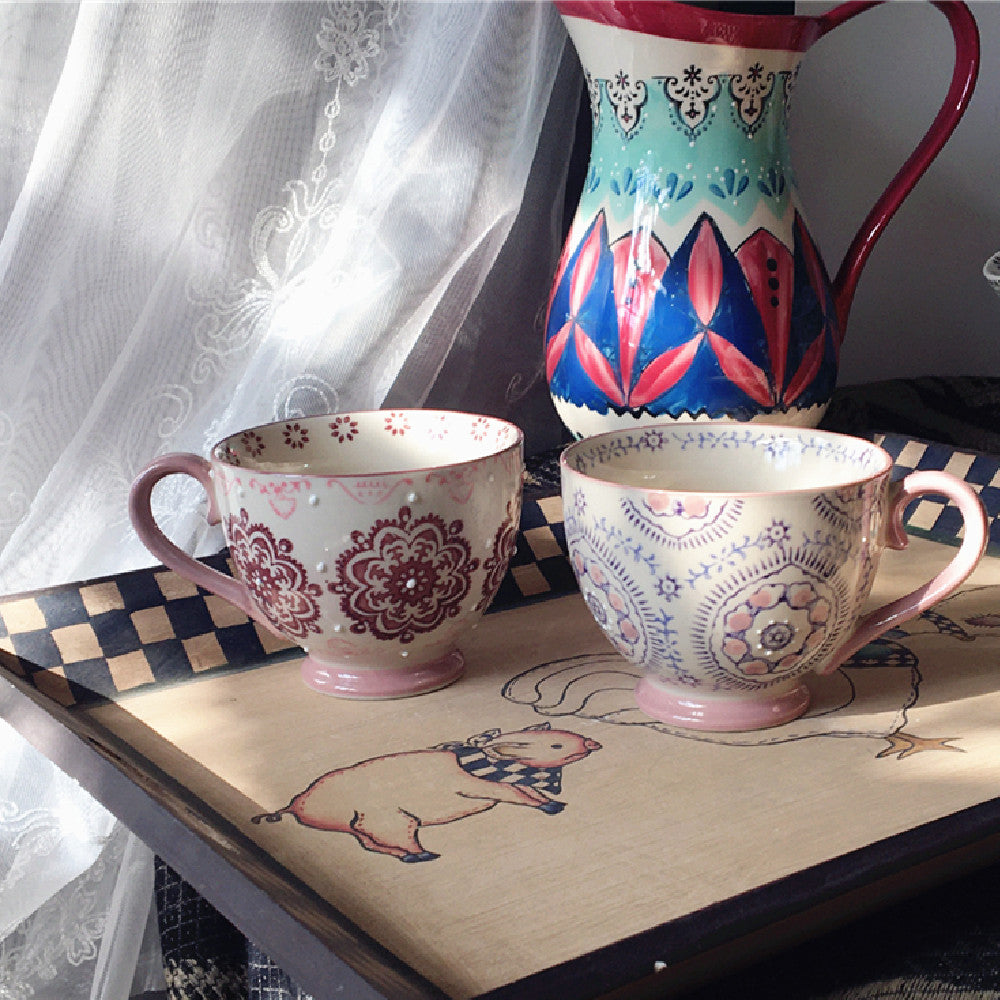Large Capacity Ceramic Breakfast Mug for Milk and Oatmeal - Vintage Style, 400-450ml