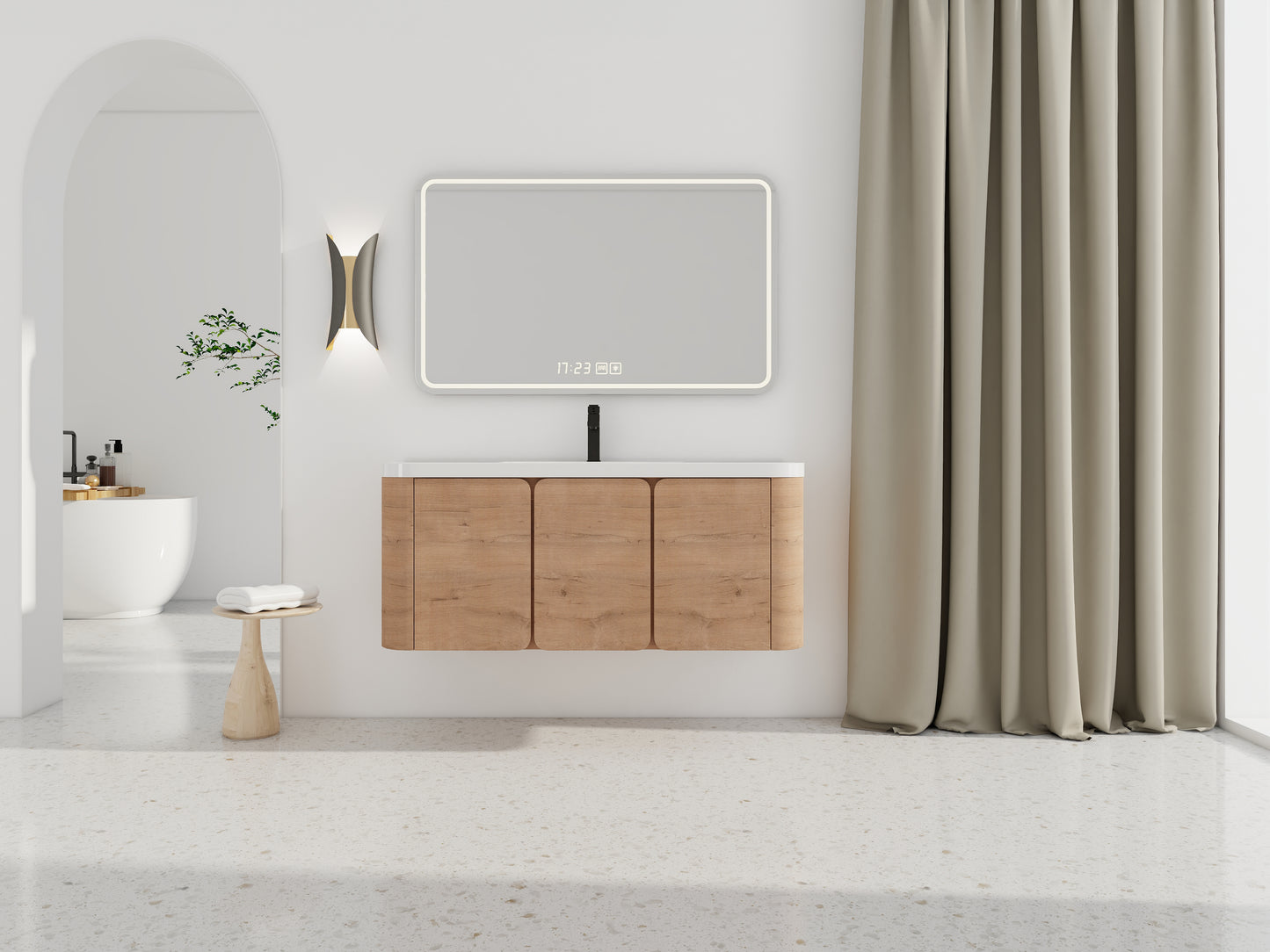 48'' Wall-Mounted Bathroom Vanity With White Resin Sink &