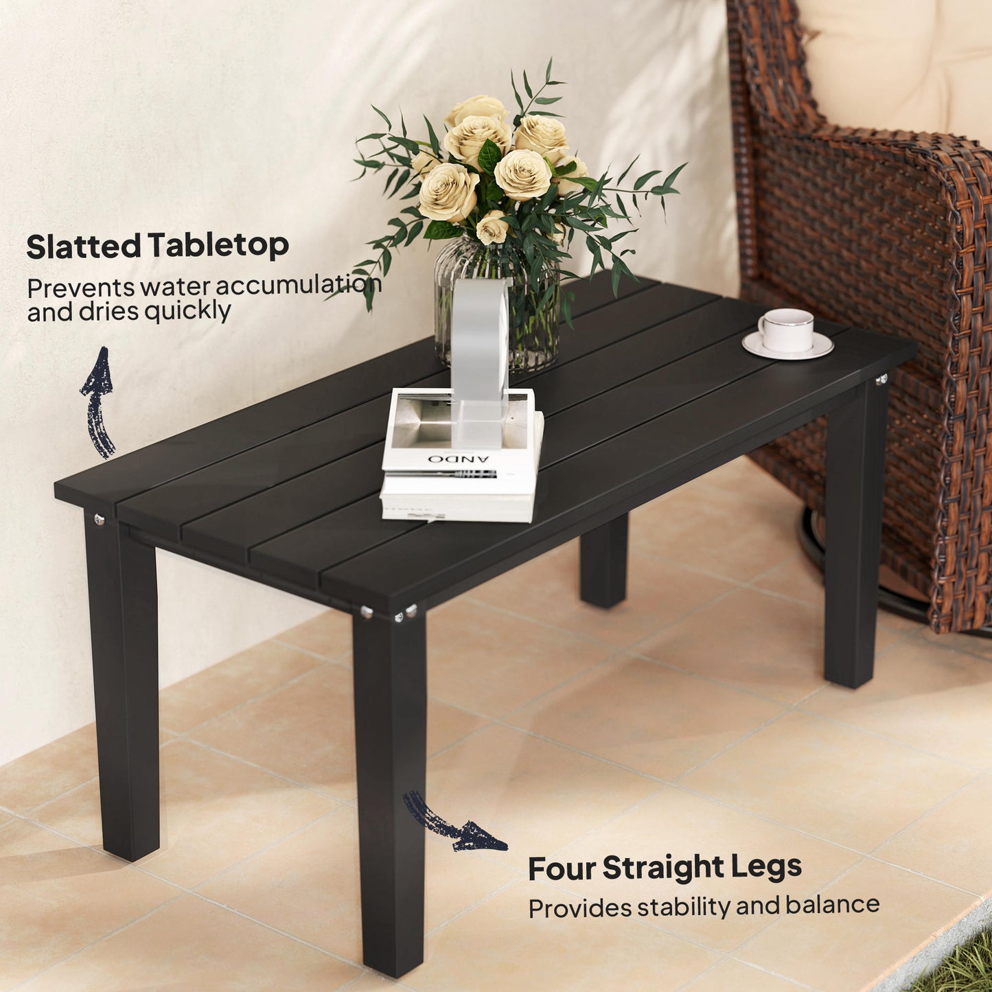 All-Weather Rectangle Outdoor Coffee Table - Black