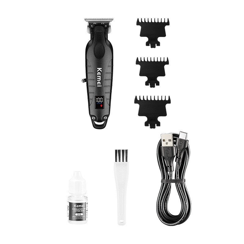 Rechargeable Electric Hair Clipper with LCD Display - Black