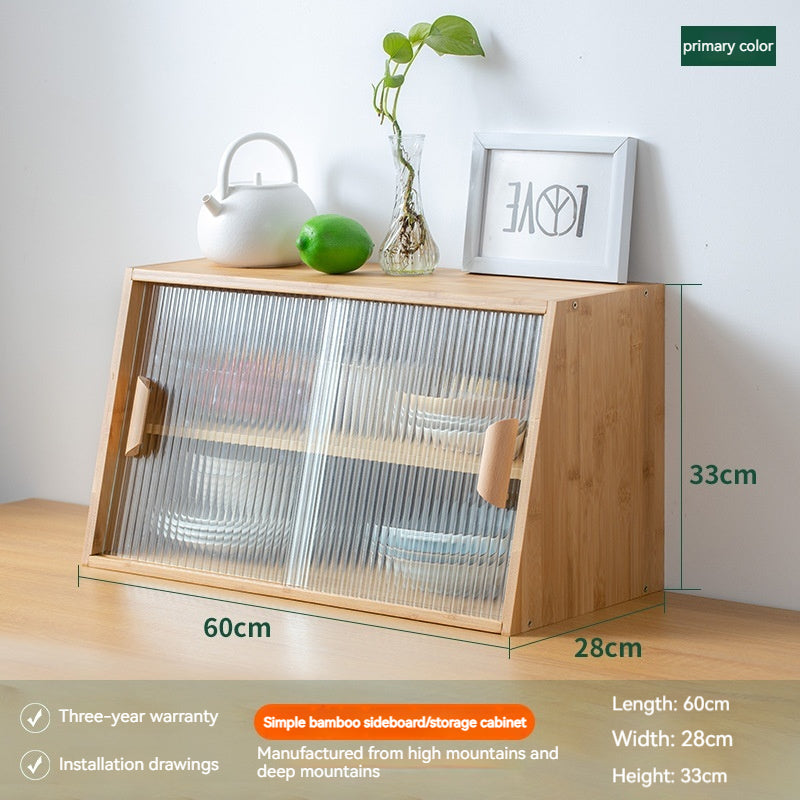 Japanese-Style Small Glass Kitchen Storage Cabinet Solid Wood Home Organizer