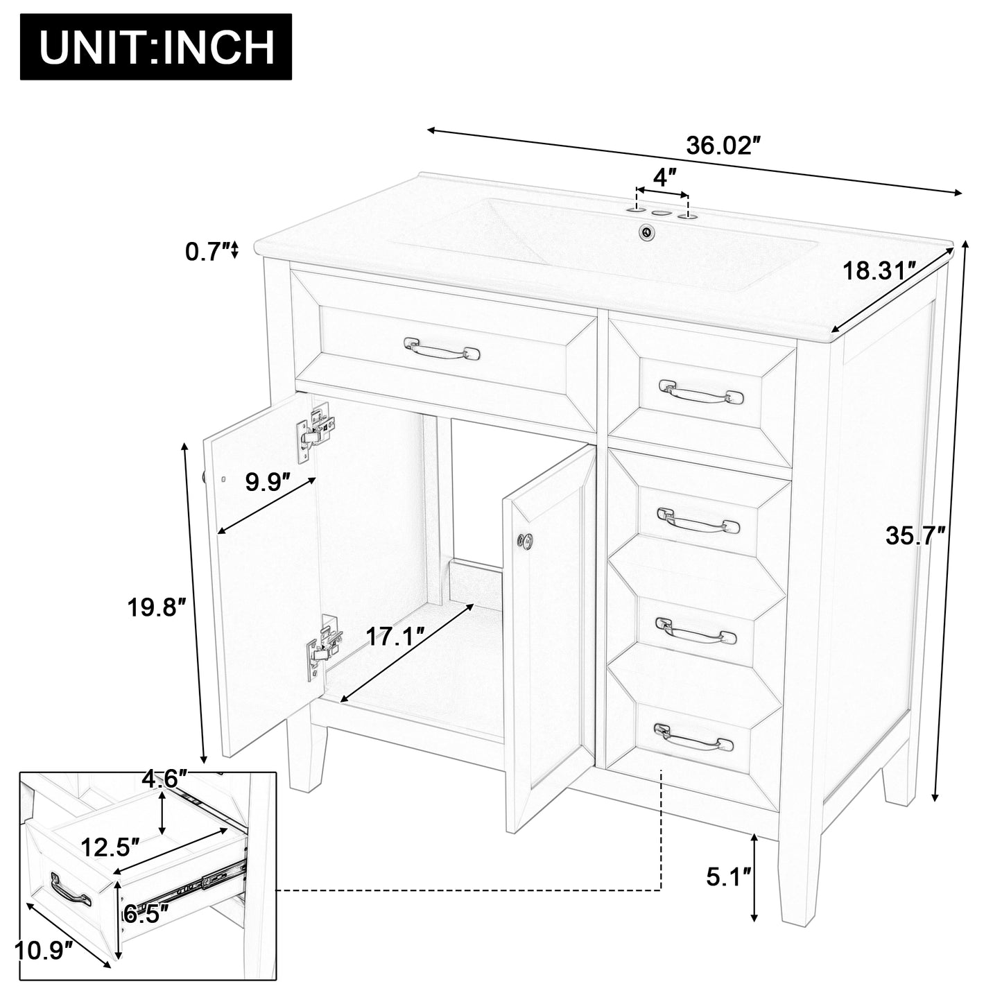 36" Bathroom Vanity with Sink Combo - Green Cabinet with Drawers