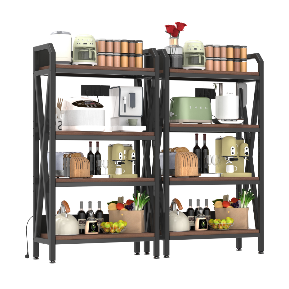 56.3'' Metal and Wooden Bakers Rack - 4-Level Kitchen Storage
