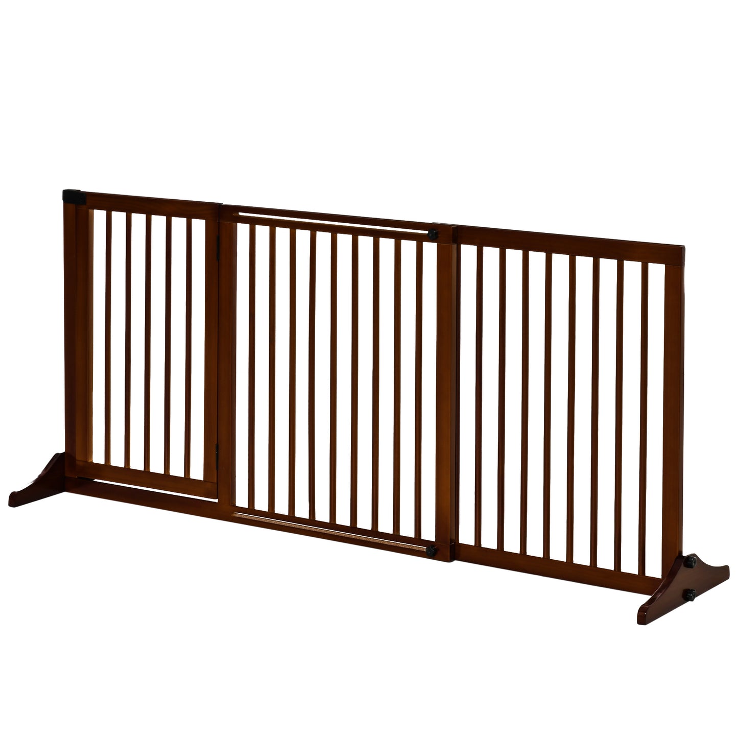 Adjustable Wooden Pet Gate with Lockable Door - 3 Panels, Brown