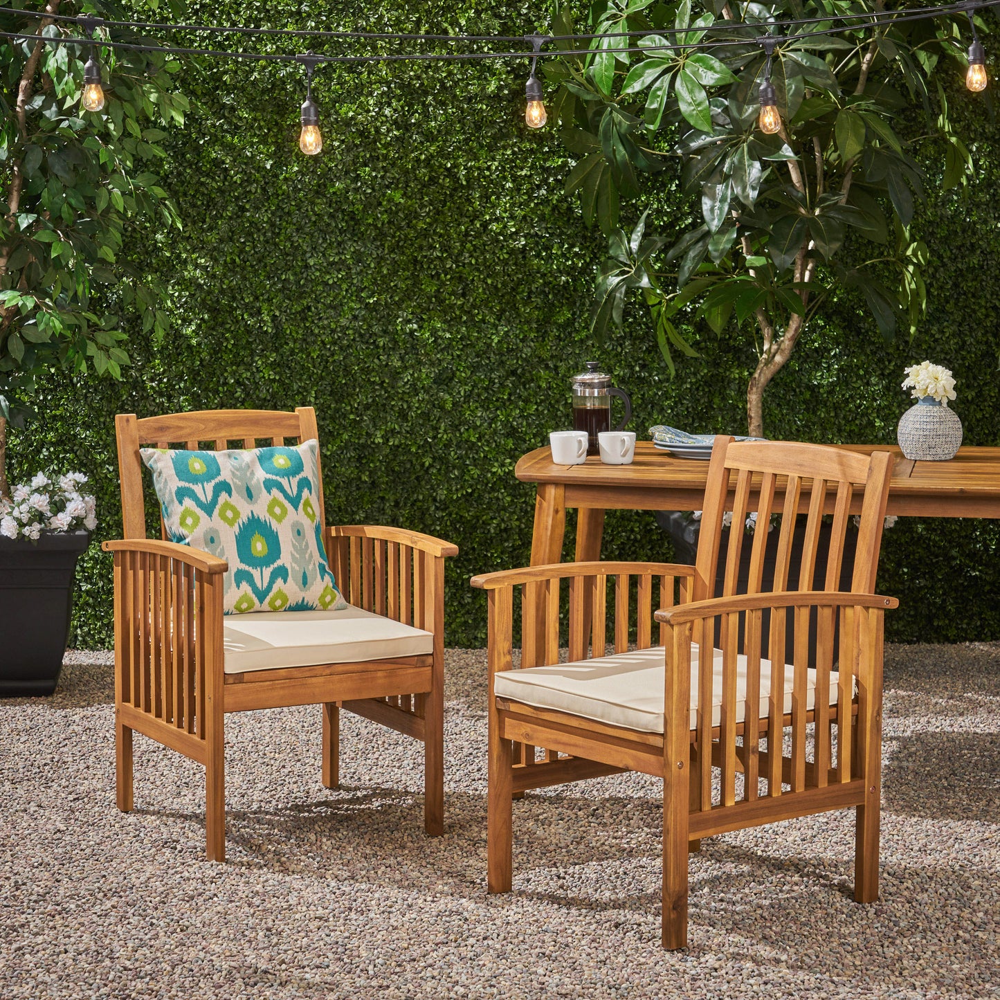 Acacia Wood Dining Chair Set with Cushions - Brown, 2PCS