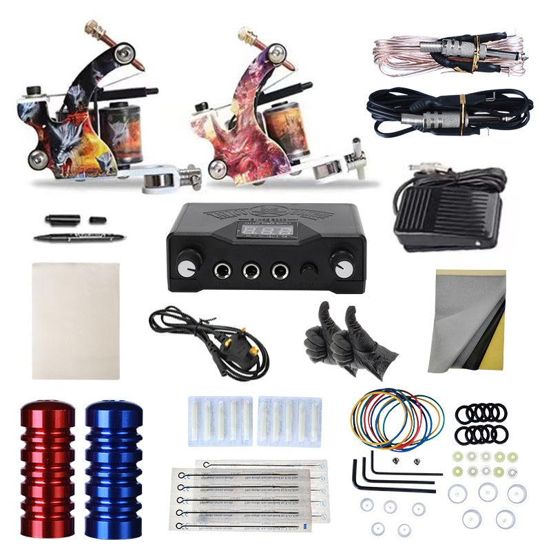 Tattoo Practice Machine Kit with Dual Coil Power Supply - Skull Design
