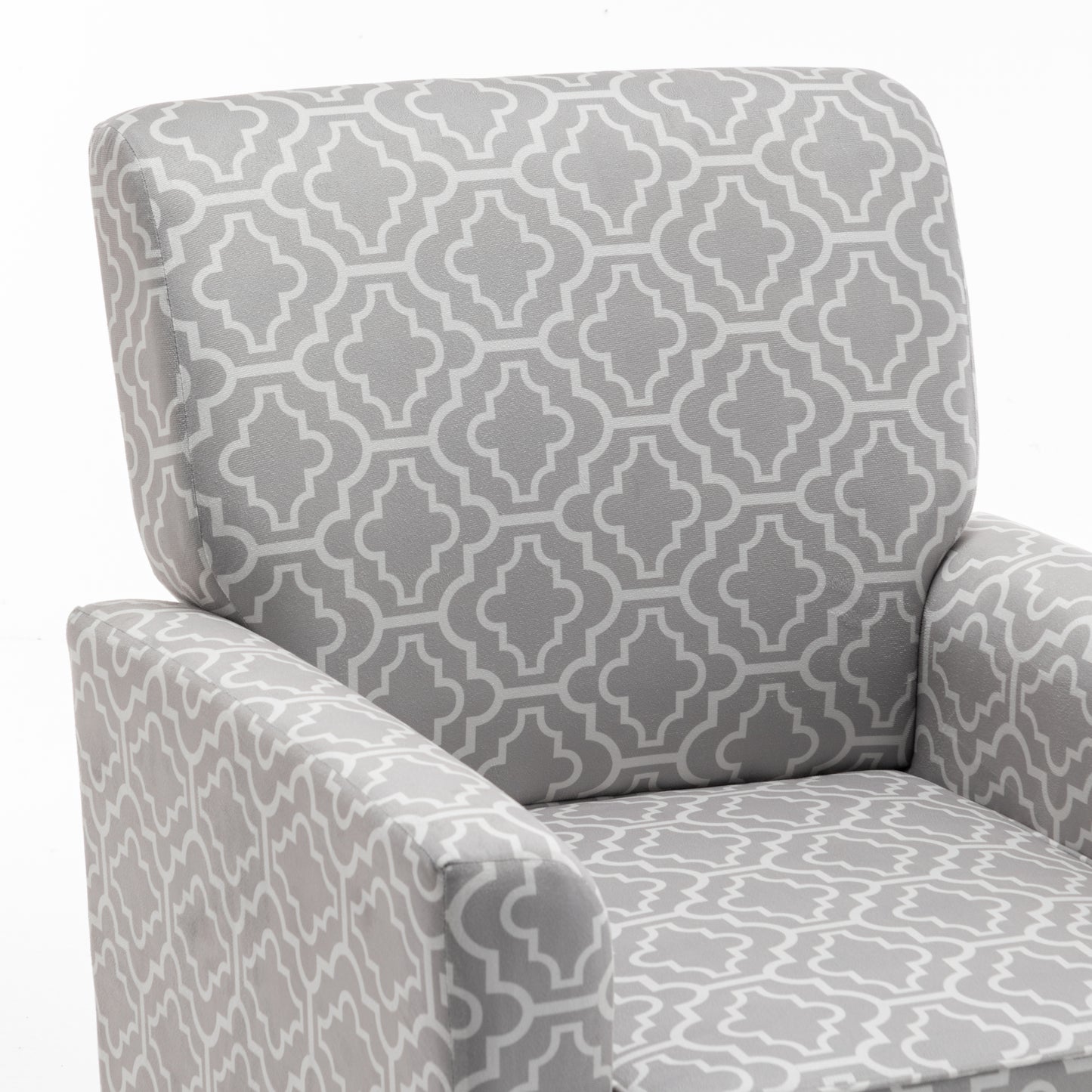 Patterned Polyester Blend Armchair, Solid Birch Wood Frame With Brown