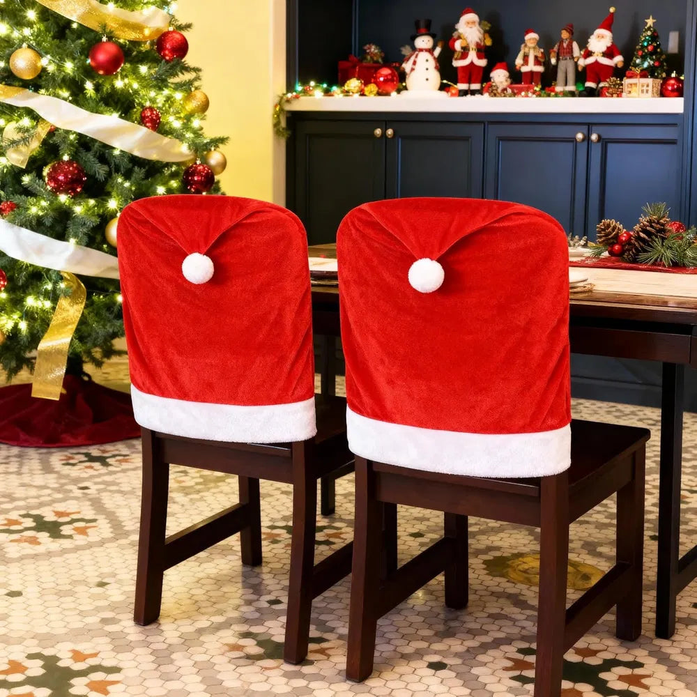 Christmas Santa Hat Chair Covers Set - Festive Holiday Decor