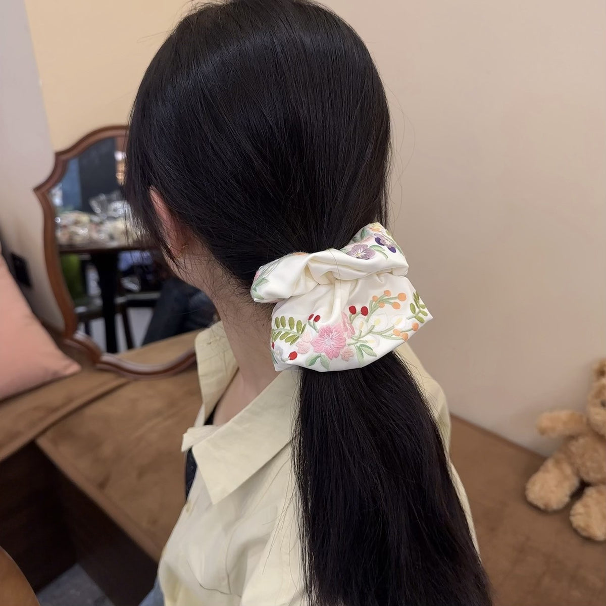 Embroidered Hair Ring - Chinese Style Fabric