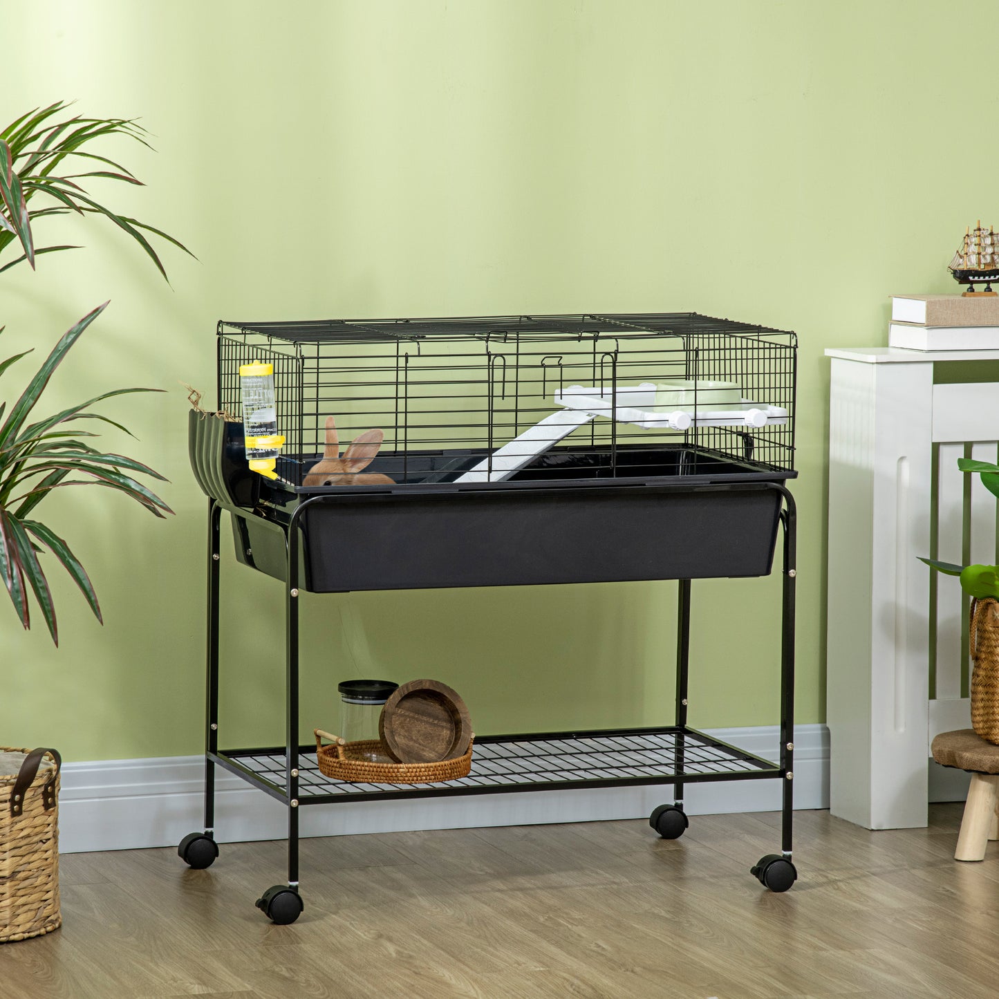 Small Animal Cage with Removable Stand, Wheels & Shelf - 33x18.5x35 in Charcoal Gray