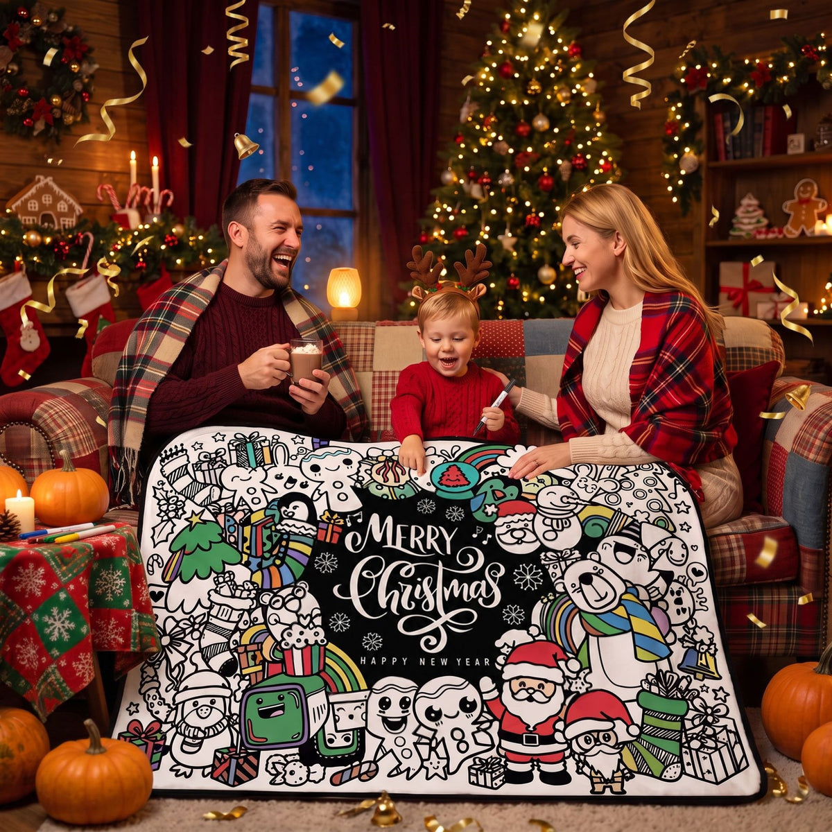 Children's DIY Coloring Blanket - Warm Fleece, Interactive Craft Toy, Christmas & Holiday Themes