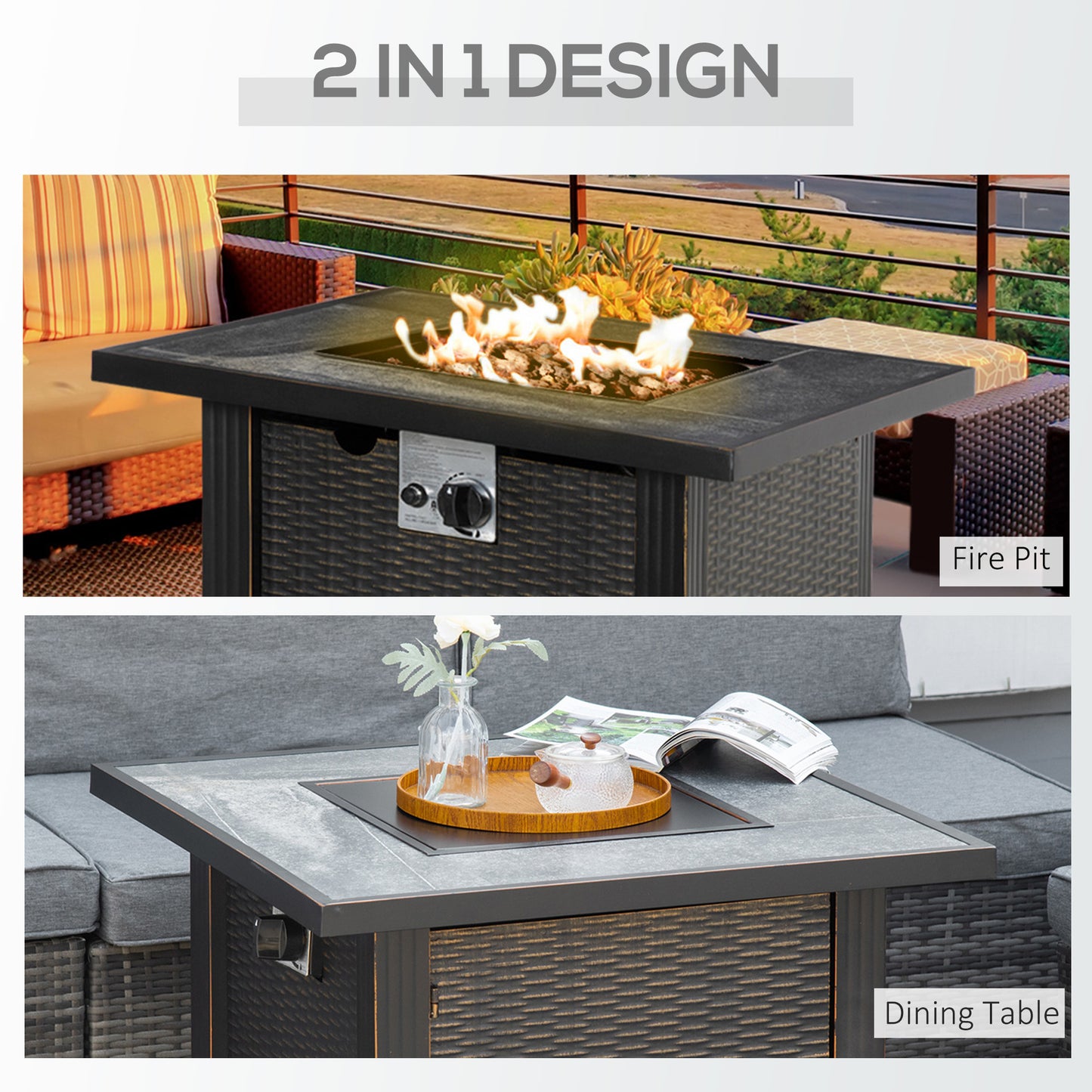 30 Inch Outdoor Propane Gas Fire Pit Table - 50,000 BTU, Black