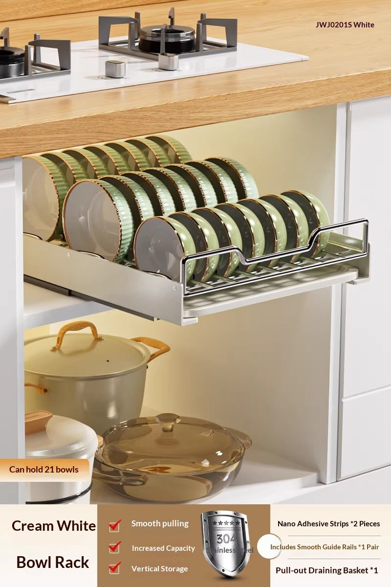 Stainless Steel Kitchen Drawer Pull-Out Dish Rack Storage Organizer