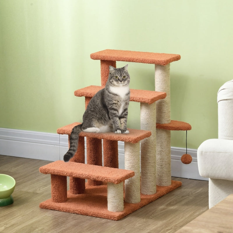 Cat Steps with Scratching Posts for High Beds and Sofas - Brown, 3-Step Cat Tree