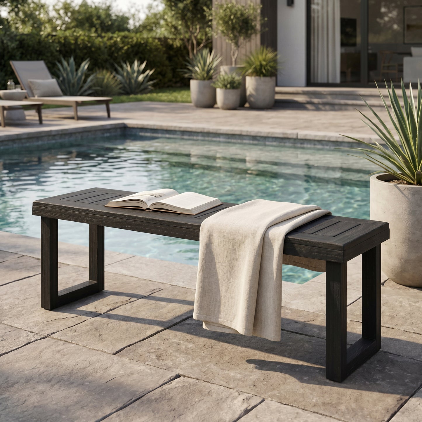 Outdoor Acacia Wood Dining Bench - Dark Grey