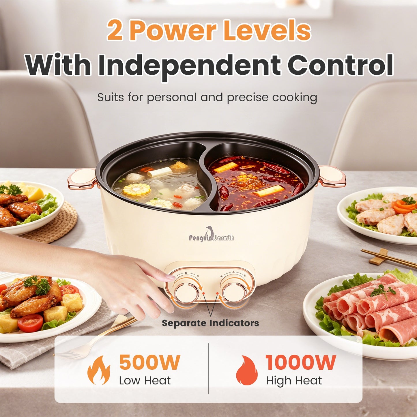 6L Electric Hot Pot with Divider & Lid - 2000W Stainless Steel